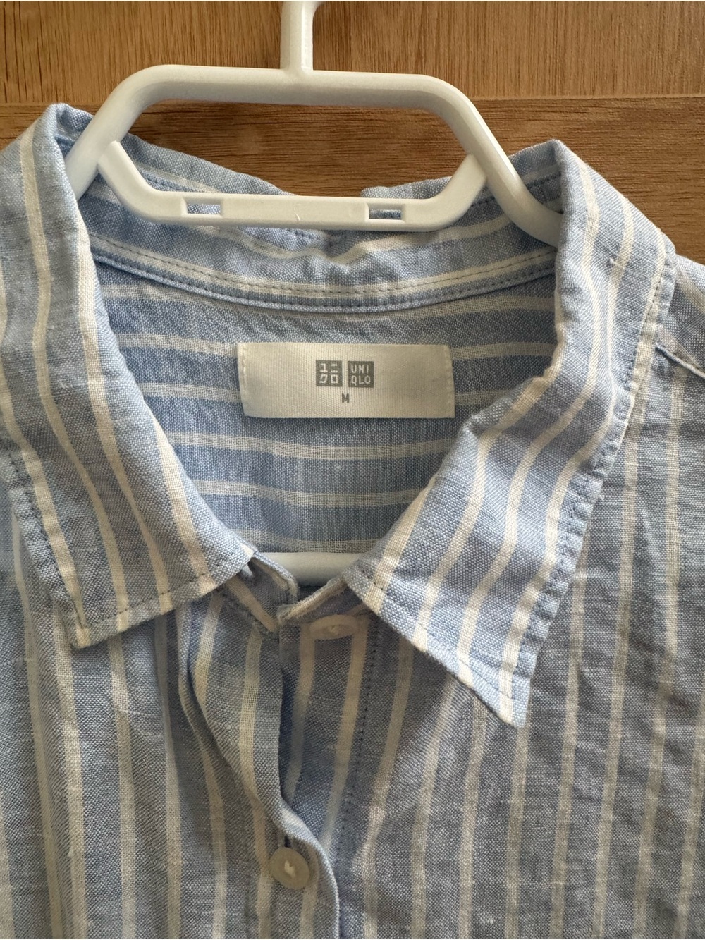 Uniqlo Light Blue and White Vertical Stripe Button-Down Shirt - Picture 2 of 3